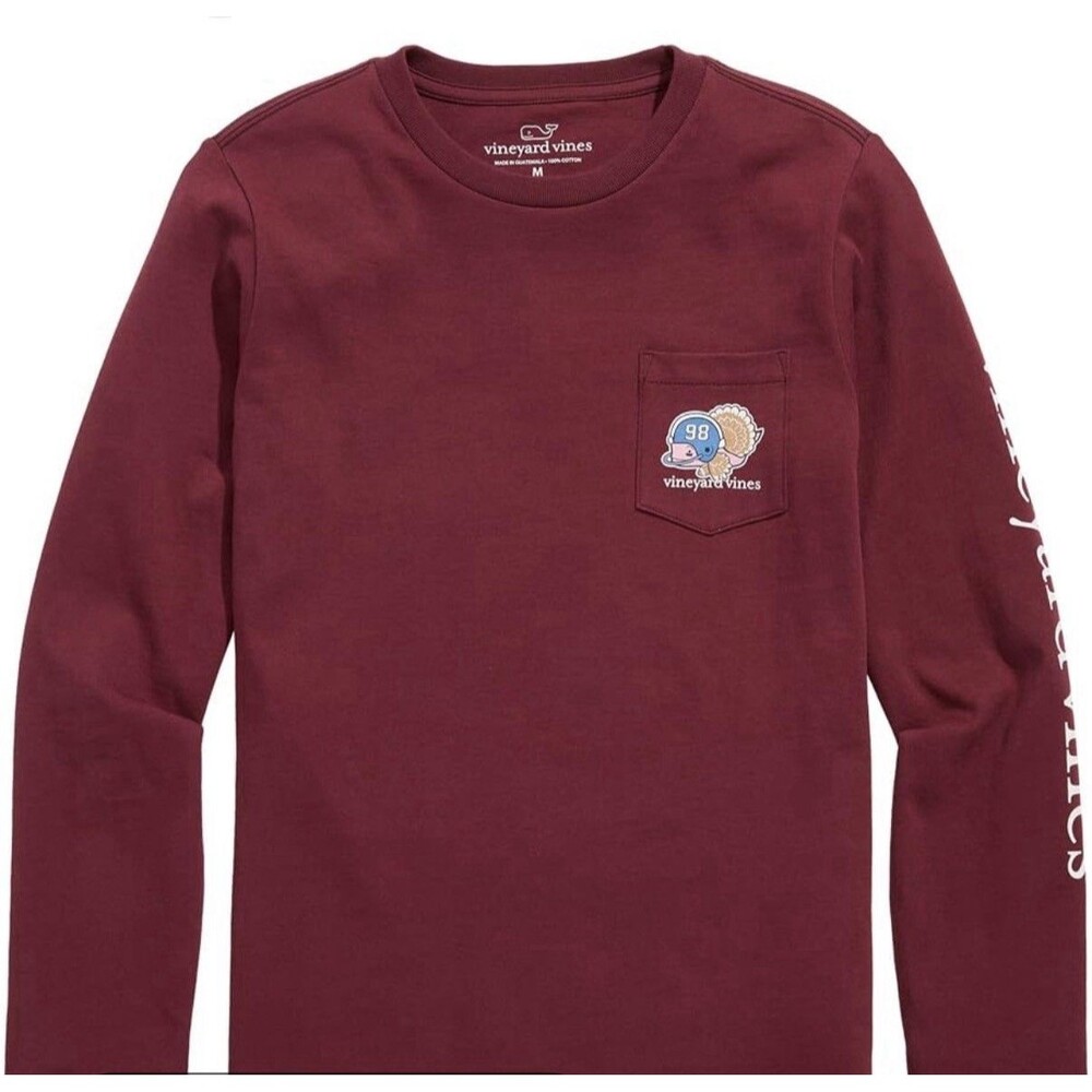 Boys Vineyard Vines Long Sleeve Tee Maroon (Football Whale Logo) Size X Large